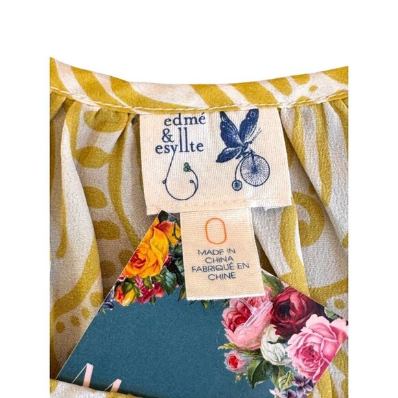 Anthropologie Edme & Esyllte EUC Green & Cream Silk Blouse W/ Floral Embellishme - Picture 6 of 8